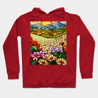 Stained Glass Colorful Mountain Meadow Hoodie